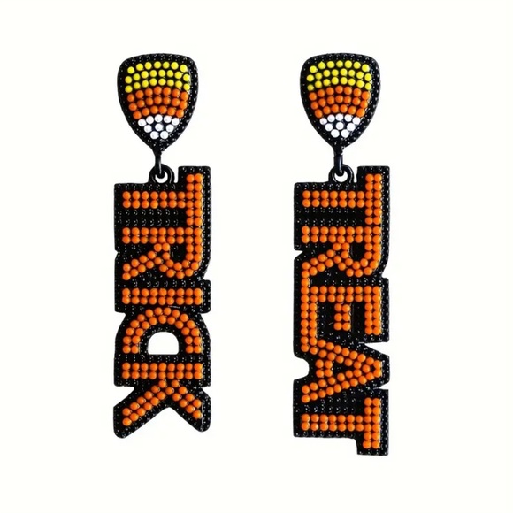 Trick or Treat with Candy Corn Beaded Drop Earrings - Picture 1 of 4